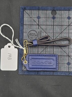 Coach Blue Leather Hang Tag With Gold Chain And Blue Leather Strap